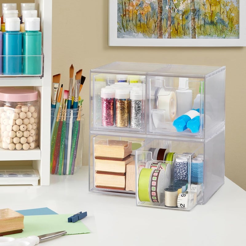 STORi Chloe Space-Saving Clear Drawer Organizer (4 Tall Drawers) Sort Office, Kitchen, Beauty Supplies, Makeup, Pens, Jewelry, Stationary, Made in USA - Image 2
